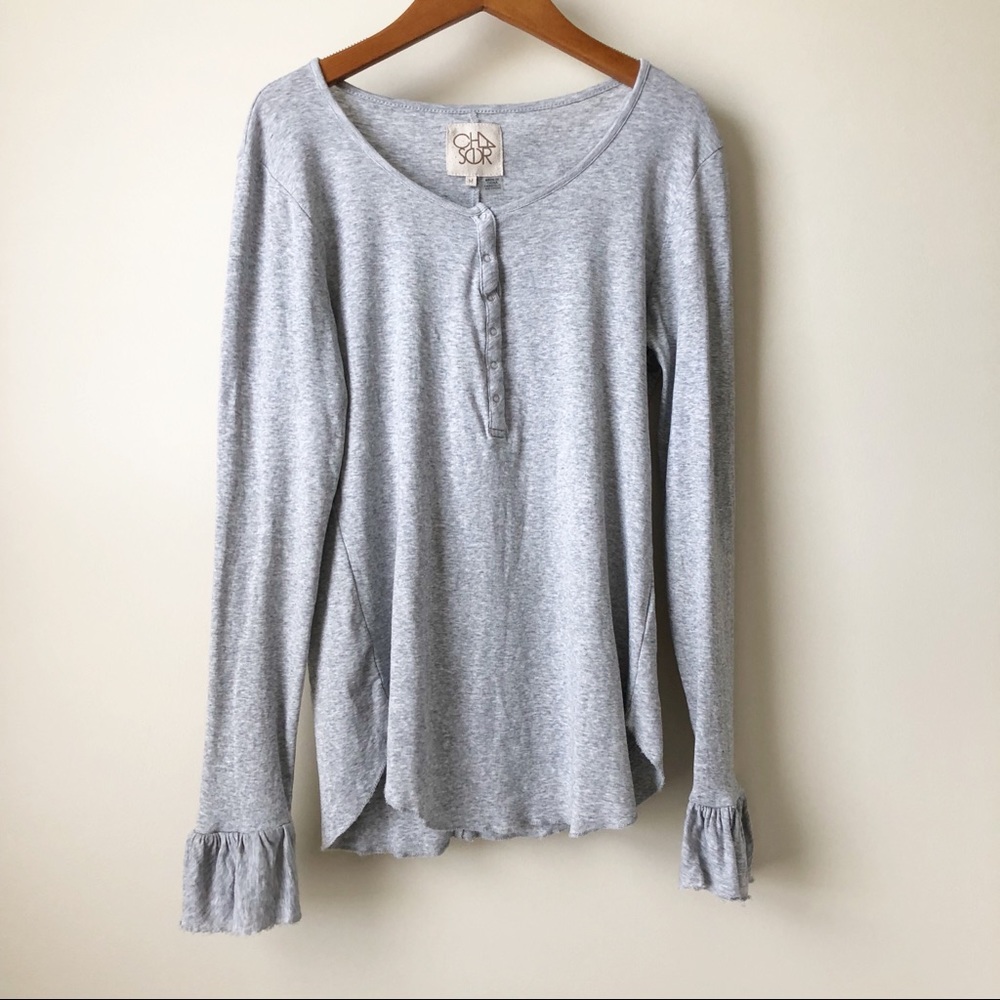 Chaser Ruffle Cuff Grey Henley • Medium - Picture 3 of 7